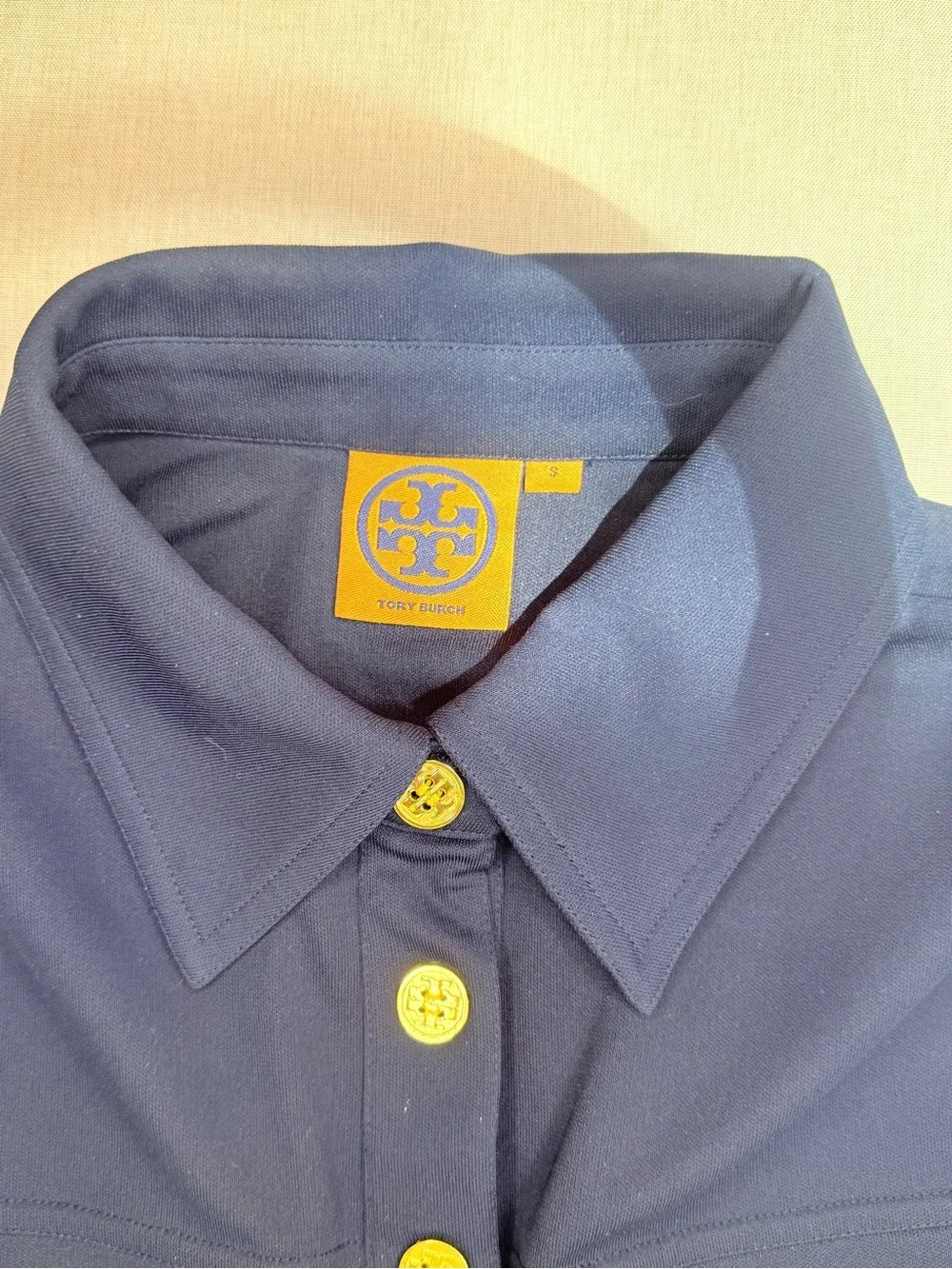 Tory Burch Navy Blue Shirt Dress Gold Buttons Size S EUC